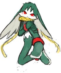  5:6 anthro bandai_namco bronzecatworld fur green_body green_fur king_of_sorrow klonoa_(series) male red_eyes simple_background solo white_background 