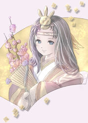  artist_name black_hair blue_eyes brown_headband closed_mouth female final_fantasy final_fantasy_xi folding_fan hand_fan headband heian hirabitai holding holding_fan hume iroha_(ff11) japanese_clothes kimono layered_clothes layered_kimono long_hair long_sleeves piyoco sleeves_past_fingers sleeves_past_wrists smile solo wide_sleeves 