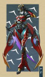  autobot blue_eyes commentary_request ct990413 energy_sword female hand_on_own_head head_tilt highres holding holding_sword holding_weapon humanoid_robot low_wings mecha mechanical_wings no_humans redesign robot robot_girl science_fiction solo sword transformers walking weapon windblade wings 