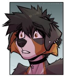  ambiguous_gender anthro artist_name brown_eyes canid canine canis choker domestic_dog ear_piercing jewelry luckyonn mammal necklace piercing shocked solo venetia_(luckyonn) 