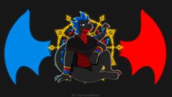  16:9 absurd_res anthro armlet clothing corops_blackscale dragon gem hi_res magic_wings male mythological_creature mythological_scalie mythology poncho ruby_(gem) runes sapphire_(gem) scalie snaildoki solo tail widescreen wingless_dragon 