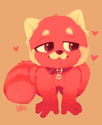  ailurid all_fours anthro ass big_butt big_tail coffeetoffee collar disney dot_eyes female fur heart_symbol hi_res mammal meilin_lee_(turning_red) pixar red_body red_fur red_panda simple_background solo tail turning_red yellow_background young 