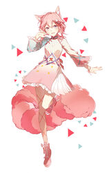  alicia_cotton animal_ear_fluff animal_ears asymmetrical_legwear bangs blue_eyes breasts cat_ears cat_girl cat_tail cicirelrel commission female full_body hair_between_eyes highres indie_virtual_youtuber leg_up medium_breasts open_mouth pink_hair shoes short_hair_with_long_locks sneakers solo tail virtual_youtuber wing_hair_ornament 