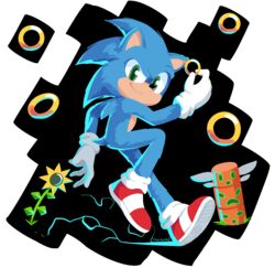  2019 absurd_res anthro blue_body blue_fur clothing digital_media_(artwork) electricity eulipotyphlan flower footwear fur gloves gold_(metal) green_eyes green_hill_zone handwear hedgehog hi_res holding_object male mammal plant ring_(sonic) sega shoes simple_background smile solo sonic_the_hedgehog sonic_the_hedgehog_(film) sonic_the_hedgehog_(series) starbirbz sunflower totem_pole white_background 