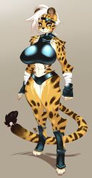  5_fingers anthro arm_tuft ash_(extremedash) bair big_breasts biped breasts cheetah clothed clothing countershade_fur countershade_torso countershading digitigrade felid feline female fingers fur fur_tuft hi_res luckypan mammal paws shoulder_tuft solo standing tail tuft 