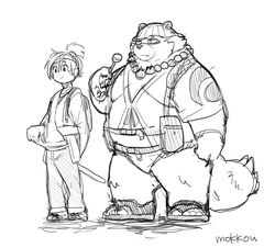  2020 anthro belly canid canine clothing cute_fangs duo footwear hi_res hoodie human humanoid_hands kemono male mammal monochrome overweight overweight_male raccoon_dog robe sandals tanuki topwear uokkom 