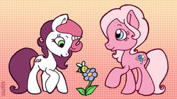  ambiguous_gender arthropod bee cutie_mark duo earth_pony equid equine feral flower hasbro horn horse hymenopteran insects kiguren mammal mlp_g3 my_little_pony my_little_pony_(2009) mythological_creature mythological_equine mythology on_model pinkie_pie_(g3) plant pony smile sweetie_belle_(g3) unicorn 