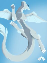  2018 3:4 ambiguous_gender antennae_(anatomy) blue_body blue_eyes blue_fur claws dragon female feral fur grey_body grey_scales hi_res mythological_creature mythological_scalie mythology pepper_pearlhoarder_(character) scales scalie simple_background solo tail wawor wings 