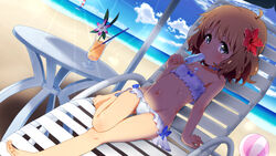  arm_support ass_visible_through_thighs ball barefoot beach beach_chair beach_umbrella beachball bikini blue_bow blue_eyes blue_sky bow breasts brown_hair chair cloud commentary_request cup day drink drinking_straw dutch_angle eating feet female flower food frilled_bikini frills groin hair_flower hair_ornament hibiscus horizon idolmaster idolmaster_million_live! legs looking_at_viewer lounge_chair lying navel ocean on_back outdoors popsicle red_flower sand shade short_hair sitting sky small_breasts solo strapless suou_momoko swimsuit thigh_gap towel tropical_drink tyke umbrella water white_bikini 