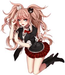  artist_request big_hair breasts check_artist cleavage danganronpa:_trigger_happy_havoc danganronpa_(series) enoshima_junko extraction female full_body grey_eyes hair_ornament light_brown_hair long_hair looking_at_viewer medium_breasts mg_renders open_mouth solo spoilers transparent_background twintails 