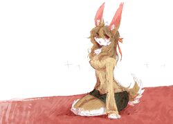  anthro biped breasts clothing female fur grey_body grey_fur hair kemono lagomorph legwear leporid long_hair mammal pipisan rabbit sitting solo stockings 