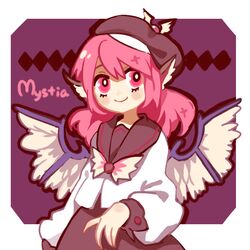  adapted_costume beret bird_wings character_name commentary_request female harrymiao hat mystia_lorelei pink_eyes pink_hair shirt skirt smile touhou wings 