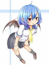  alternate_costume bad_id bad_pixiv_id bat_wings blue_hair blush female fey_(broken_cage) red_eyes remilia_scarlet school_uniform solo touhou wings 