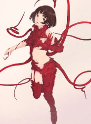  brown_hair commentary_request female full_body gauna gauna_491 highres looking_at_viewer monster_girl placenta_(sidonia_no_kishi) red_eyes short_hair sidonia_no_kishi solo tentacle youmak 