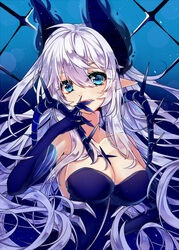  bare_shoulders blue_eyes blue_gloves breasts collarbone commentary_request cross diabla_(elsword) elsword eyelashes female fingernails gloves hair_between_eyes horns large_breasts lens_flare licking licking_finger long_fingernails long_hair looking_at_viewer luciela_r._sourcream pointy_ears sharp_fingernails sky smile solo spikes star_(sky) starry_sky strapless symbol-shaped_pupils tail thorns upper_body wataru_kuri white_hair 