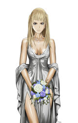  absurdres blonde_hair bouquet breasts claymore_(series) cleavage dietrich dress female flower highres rose small_breasts solo vector_trace 