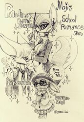  2019 anthro big_breasts big_ears breasts canine clothed clothing ear_piercing eyewear female fluffy fluffy_tail fur glasses group hair male mammal moji_(paladins) monochrome paladins pepper_(paladins) piercing pip_(paladins) sho_shibamoto 