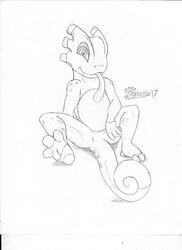  2017 anthro chameleon curled_tail hi_res lizard long_tongue looking_at_viewer male marcushunter monochrome nude playtonic_games reptile scales scalie signature sitting solo spread_legs spreading tail tail_between_legs tongue tongue_out wide_eyed yooka yooka-laylee 