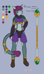  2023 absurd_res anthro arashidrgn boots clothed clothing design_sheet domestic_cat felid feline felis femboy footwear fur hair hi_res jewelry male mammal model_sheet simple_background solo staff text weapon 