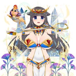  ancient_egyptian_clothes black_hair blue_eyes breasts cow_girl cow_horns female horns kusaka_souji large_breasts long_hair miru_holstein sphinx uchi_no_hime-sama_ga_ichiban_kawaii 