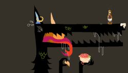  2015 alcohol ambiguous_gender anthro beer beverage black_body black_fur bodily_fluids brown_background canid canine drooling female_(lore) food fur gold_ear_ring long_snout mammal naircat saliva simple_background snout snout_hold solo 