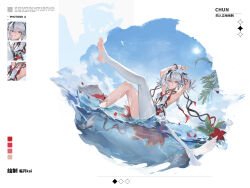  :q absurdres armpits asymmetrical_legwear bird black_hair blue_eyes breasts camellya_(wuthering_waves) character_name day english_text female hair_between_eyes hair_ribbon highres jewelry leggings linkai looking_at_viewer mismatched_legwear multicolored_hair outdoors red_pupils red_ribbon ribbon ring shoes single_shoe small_breasts soles solo sun toes tongue tongue_out twintails two-tone_hair water white_hair white_leggings wuthering_waves 