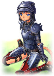  :o adventurer_(ff11) armor black_gloves black_panties blue_armor blue_eyes blue_hair blue_headwear blue_pupils breastplate carapace cat_girl cat_tail chin_strap dark_blue_hair elbow_gloves female final_fantasy final_fantasy_xi gauntlets gloves grass helmet looking_at_viewer mithra_(ff11) open_mouth panties red_thighhighs short_hair shoulder_armor sitting solo tail taisai_soft thighhighs underwear wariza 