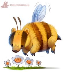  2016 antennae_(anatomy) arthropod badger beady_eyes bee black_eyes brown_body brown_fur claws digital_media_(artwork) digital_painting_(artwork) dot_eyes female feral flower flying fur grass honey_bee humor hybrid hymenopteran insect_wings insects mammal monotone_background mustelid musteline piper_thibodeau plant pun quadruped shaded simple_background solo stinger_(anatomy) text url visual_pun white_background wings yellow_body yellow_fur 