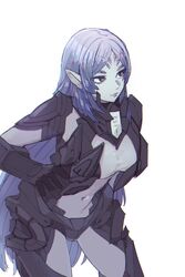  alien armor blue_eyes blue_hair breasts cleavage elma_(true_form)_(xenoblade_x) elma_(xenoblade_x) female gloves highres large_breasts light_blue_hair lobsterbaby99 long_hair navel pale_skin pointy_ears purple_eyes simple_background solo spoilers standing upper_body very_long_hair xenoblade_chronicles_(series) xenoblade_chronicles_x 