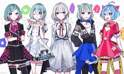  ... 25-ji_miku 25-ji_nightcord_de._(project_sekai) 5girls alternate_hair_length alternate_hairstyle aqua_eyes aqua_hair asymmetrical_hair blue_hair bob_cut check_commentary commentary_request cowboy_shot crossed_arms double_bun eighth_note gradient_hair hair_bun hair_ornament hairpin hatsune_miku heart heterochromia highres leo/need_(project_sekai) leo/need_miku more_more_jump!_(project_sekai) more_more_jump!_miku multicolored_hair multiple_girls multiple_persona musical_note one_eye_closed project_sekai short_hair short_hair_with_long_locks short_twintails spoken_ellipsis spoken_heart spoken_musical_note spoken_star star_(symbol) toco5th twintails uniform vivid_bad_squad_(project_sekai) vivid_bad_squad_miku vocaloid white_hair wonderlands_x_showtime_(project_sekai) wonderlands_x_showtime_miku 