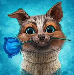  2023 blue_eyes blue_rose canid canine canis clothed clothing domestic_dog dreamworks fangs feral flower flower_in_mouth footwear gradient_background hi_res johis looking_at_viewer male mammal perrito_(puss_in_boots) plant puss_in_boots_(dreamworks) rose_(flower) simple_background smile socks solo teeth tongue toy_dog 