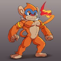  1:1 2021 absurd_res anthro biceps fire flaming_tail generation_4_pokemon hi_res male mammal monferno muscular muscular_male nintendo pecs pokemon pokemon_(species) primate solo tail waddledox 