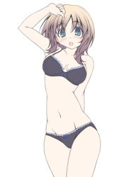  arm_behind_back arm_up black_bra black_panties blush bow bow_bra bow_panties bra breasts brown_hair cowboy_shot female green_eyes groin kikuchi_tsutomu lace lace-trimmed_bra lace-trimmed_panties lace_trim looking_at_viewer medium_breasts medium_hair navel open_mouth original panties photoshop_(medium) simple_background solo standing sweatdrop underwear underwear_only white_background 