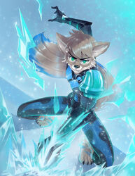  absurd_res anthro clothing fur hi_res ice male mammal power solo sparkittyart species_request suit superhero tagme 