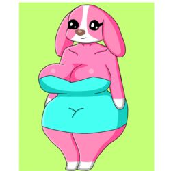  1:1 2020 animal_crossing anthro big_breasts breasts canid canine canis chibi clothing cookie_(animal_crossing) demongirl_demoness digital_drawing_(artwork) digital_media_(artwork) domestic_dog dress female fur hi_res mammal multicolored_body multicolored_fur nintendo pink_body pink_fur solo thick_thighs white_body white_fur 