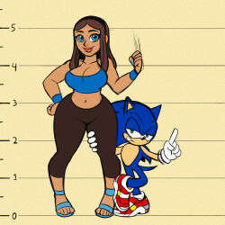  bare_hips bare_legs blue_eyes crop_top green_eyes hand_on_another&#039;s_hip highres kenzie_(omegasunburst) legs omegasunburst original sonic_(series) sonic_the_hedgehog wide_hips 