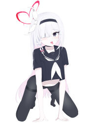  absurdres black_choker black_hairband black_pantyhose black_serafuku blue_archive blush braid choker collarbone colored_inner_hair female full_body hair_over_one_eye hairband halo hands_on_floor heart heart-shaped_pupils heart_halo highres long_hair looking_at_viewer multicolored_hair open_mouth pantyhose plana_(blue_archive) red_halo sailor_collar school_uniform serafuku single_braid sitting solo symbol-shaped_pupils sznx46 tongue tongue_out very_long_hair wariza white_background white_hair 