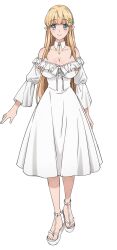  anime_coloring arms_at_sides bare_shoulders blonde_hair blue_eyes blush bobby_pin breasts cleavage closed_mouth collarbone dress elf female fuguushoku_&quot;kanteishi&quot;_ga_jitsu_wa_saikyou_datta full_body green_eyes highres large_breasts long_hair long_sleeves looking_at_viewer pointy_ears sakimoto_sayuri sandals simple_background smile solo standing tachi-e transparent_background very_long_hair white_dress yuri_(fuguushoku_&quot;kanteishi&quot;_ga_jitsu_wa_saikyou_datta) 