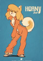  absurd_res anthro ben_day_dots biped black_nose blonde_hair blue_background bottomwear breasts butterscotch_(peargor) canid canine canis cleavage clothed clothing collarbone conditional_dnp countershade_face countershade_tail countershade_torso countershading coveralls curled_tail domestic_dog english_text female fluffy fluffy_tail footwear fox-pop front_view full-length_portrait fur go_to_horny_jail hair half-closed_eyes hand_behind_head hi_res long_hair looking_at_viewer mammal markings medium_breasts meme monotone_hair multicolored_body multicolored_fur narrowed_eyes navel no_bra orange_bottomwear orange_clothing orange_jumpsuit orange_topwear oversized_clothing portrait pose prison_uniform shiba_inu shoes short_hair simple_background small_breasts sneakers solo spitz standing tail tail_markings teasing text tongue tongue_out topwear two_tone_body two_tone_fur two_tone_tail typography unzipped white_body white_fur yellow_body yellow_fur zipper 