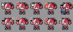  ahoge black_bow bow closed_eyes cursor cursor_(medium) female grey_background hairbow heterochromia hololive hololive_indonesia kureiji_ollie kureiji_ollie_(1st_costume) morinaga_kokoa multicolored_hair multiple_views patchwork_skin pixel_art red_eyes udin_(kureiji_ollie) virtual_youtuber yellow_eyes 