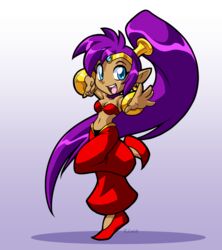  blue_eyes breasts clothing dark_body dark_skin ear_piercing female genie hair humanoid humanoid_pointy_ears long_hair navel not_furry open_mouth piercing ponytail purple_hair rongs1234 shantae shantae_(series) solo wayforward 