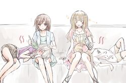  &gt;_&lt; 4girls 66ta1yak1 :3 anastasia_(idolmaster) bottle closed_eyes commentary_request futaba_anzu highres idolmaster idolmaster_cinderella_girls long_hair love_laika_(idolmaster) moroboshi_kirari multiple_girls nitta_minami sleeping water_bottle yuri 