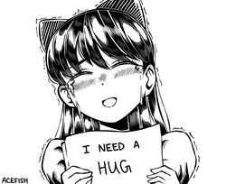  acefish animal_ears blush cat_ears closed_eyes crying ear_blush facing_viewer female greyscale holding holding_sign komi-san_wa_komyushou_desu long_hair monochrome natsukido_rei protected_link sign smile solo tears trembling white_background 