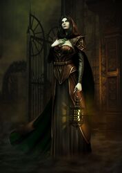  black_hair breasts carmilla castlevania cleavage female large_breasts long_hair pale_skin vampire 