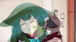  animated animated blush feline female gatchaman gatchaman_crowds green_eyes green_hair happy long_hair solo utsutsu 