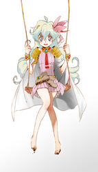  aged_down barefoot bracelet cape commentary_request cross-shaped_pupils dirt dirty dirty_feet female flower hair_flower hair_ornament jewelry long_hair multicolored_hair nia_teppelin open_mouth photoshop_(medium) sitting skirt smile solo swing symbol-shaped_pupils tengen_toppa_gurren_lagann two-tone_hair yukimitsuki 