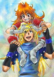  1boy artist_request boot female gloves gourry_gabriev grin lina_inverse oerba_yun_fang slayers smile sorcerer 