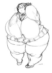  fat female glasses huge_breasts line_art obese solo tanuma_yuuichirou 