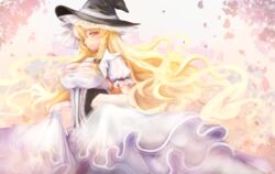  aged_up bad_id bad_pixiv_id blonde_hair braid breasts cleavage clothes_lift commentary_request female frilled_hat frills hat highres invincible_marisa kirisame_marisa large_breasts light_smile lips long_hair single_braid skirt skirt_lift solo touhou underbust untue very_long_hair witch_hat yellow_eyes 