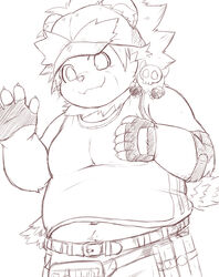  2022 anthro belly clothing felid hat headgear headwear hi_res humanoid_hands kemono lifewonders lion male mammal navel overweight overweight_male pantherine shirt solo tokyo_afterschool_summoners topwear toruu vapula_(tas) young young_anthro 